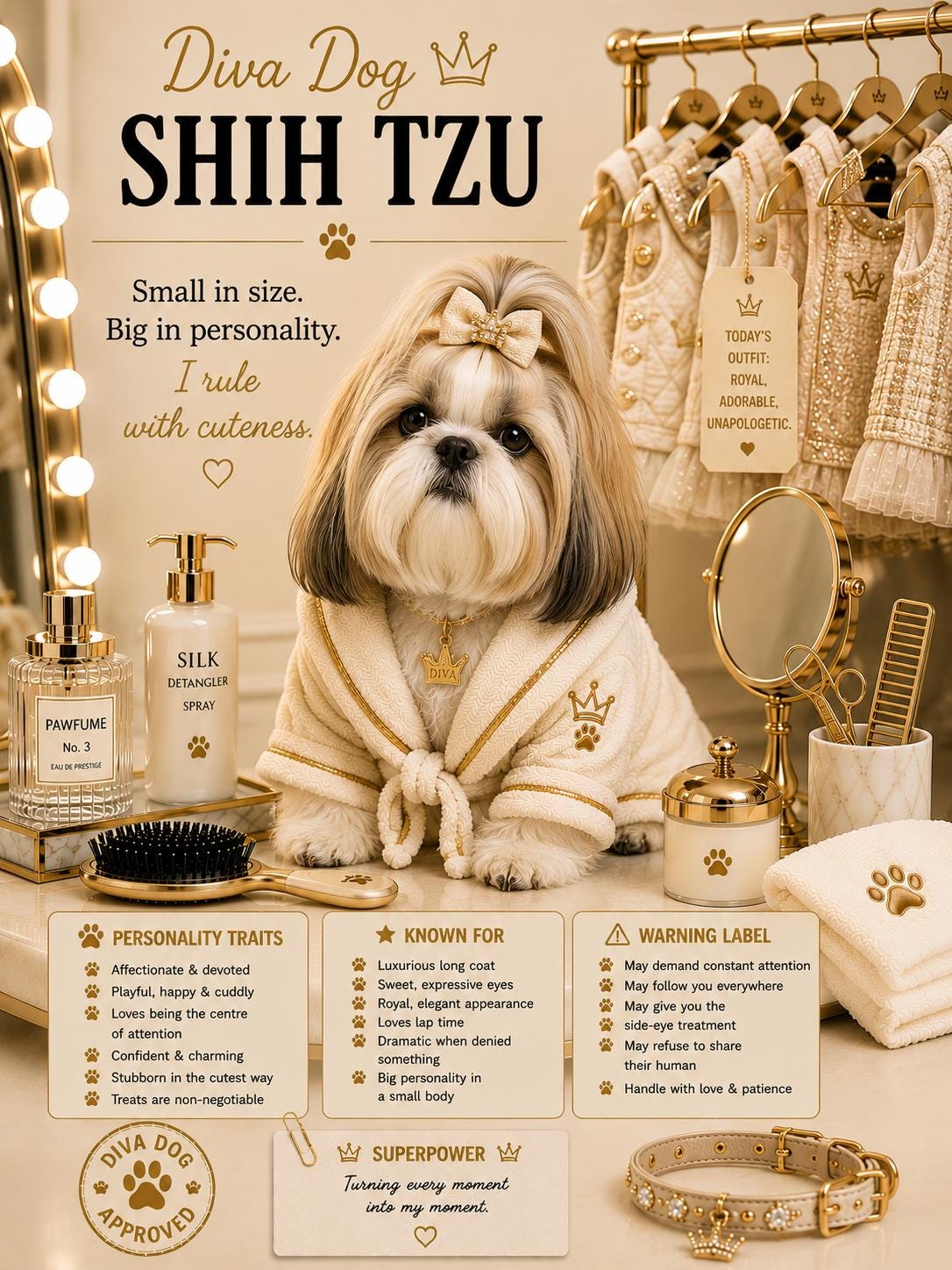 Personalised Diva Dog Card, Chihuahua, French Bulldog, Shih Tzu, Yorkie, Pomeranian, Dog Mum Birthday Card