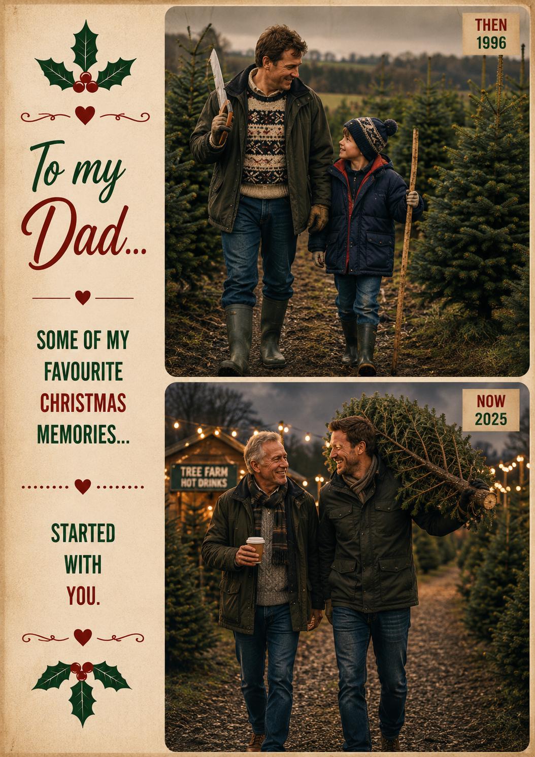 Personalised Photo Christmas Card, Then and Now Photo Card, Family Christmas Memories, Mum Dad Partner Grandparents Xmas Card
