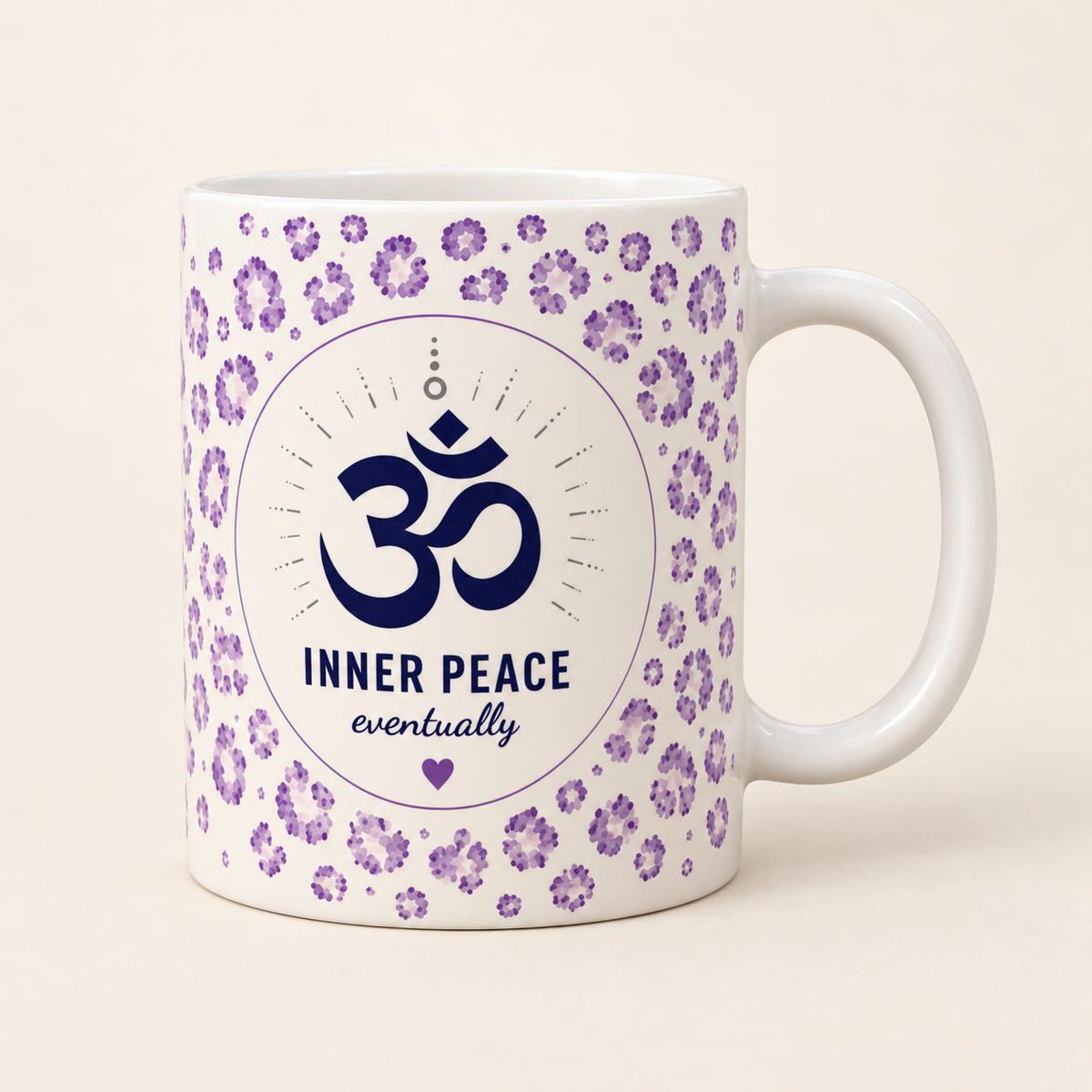 Inner Peace Mug, Om Symbol Mug, Purple Leopard Print Mug, Yoga Gift for Her, Spiritual Wellness Gift, 11oz Ceramic Mug
