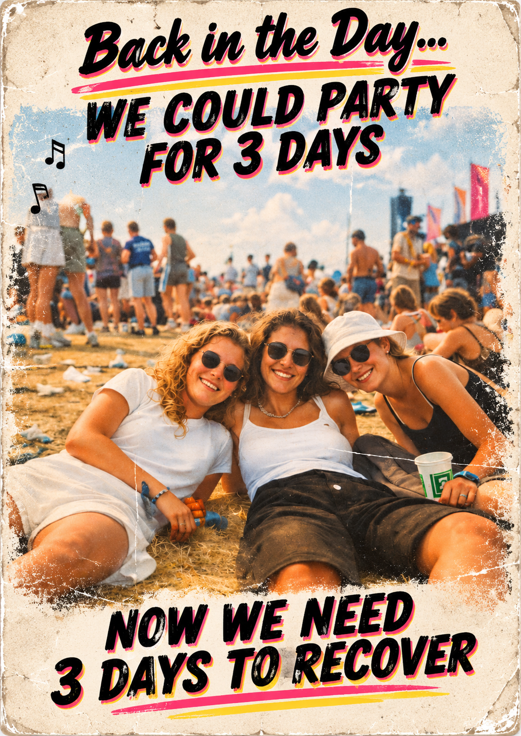 Gen X Festival Nostalgia Birthday Card: Party for 3 Days Recovery Humor