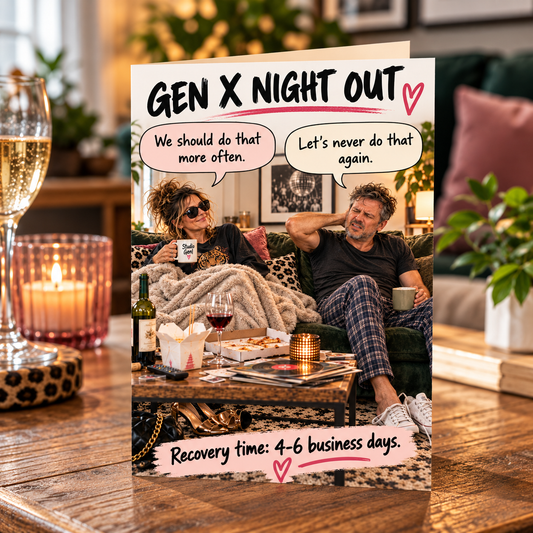 Gen X Birthday Card – Morning After Humor, Recovery Time (4–6 Business Days)