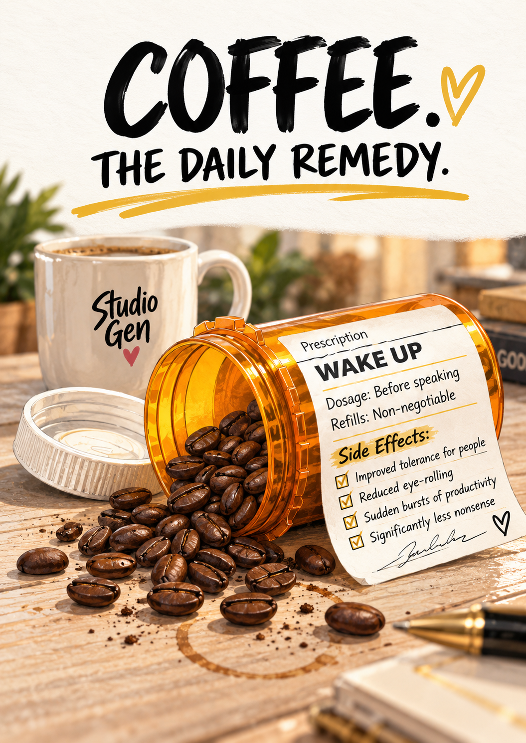 Coffee Daily Remedy Card: Humorous Prescription for Coffee Lovers