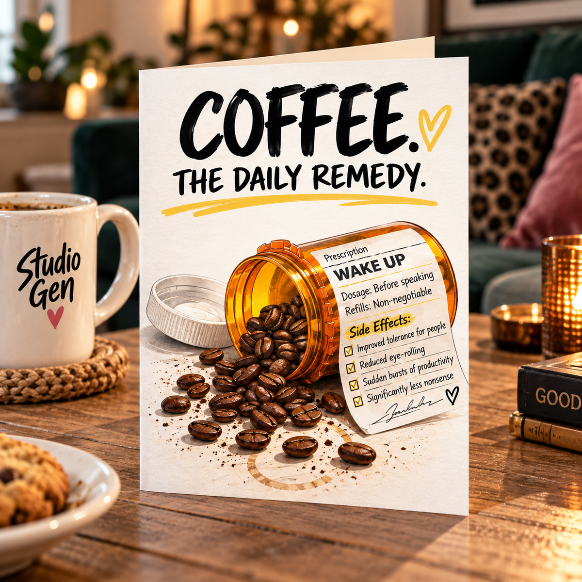 Coffee Daily Remedy Card: Humorous Prescription for Coffee Lovers