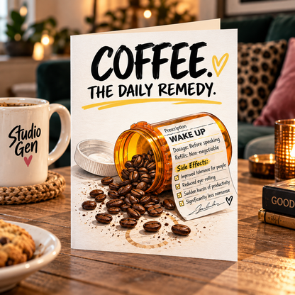 Coffee Daily Remedy Card: Humorous Prescription for Coffee Lovers