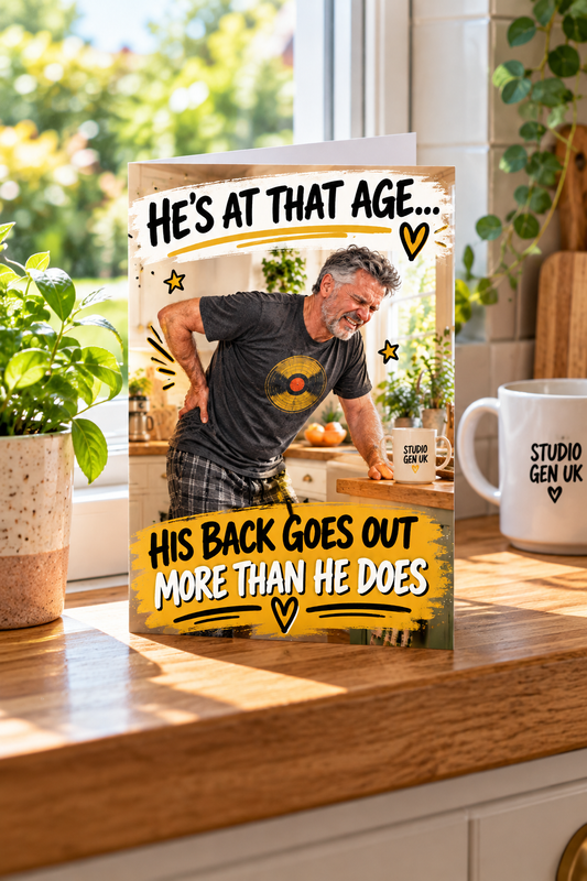 Funny Dad Birthday Card: Back Goes Out More Than He Does – Father’s Day