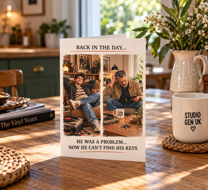 Funny Dad Card: Then vs Now, Lost Keys Humour (Birthday Card)