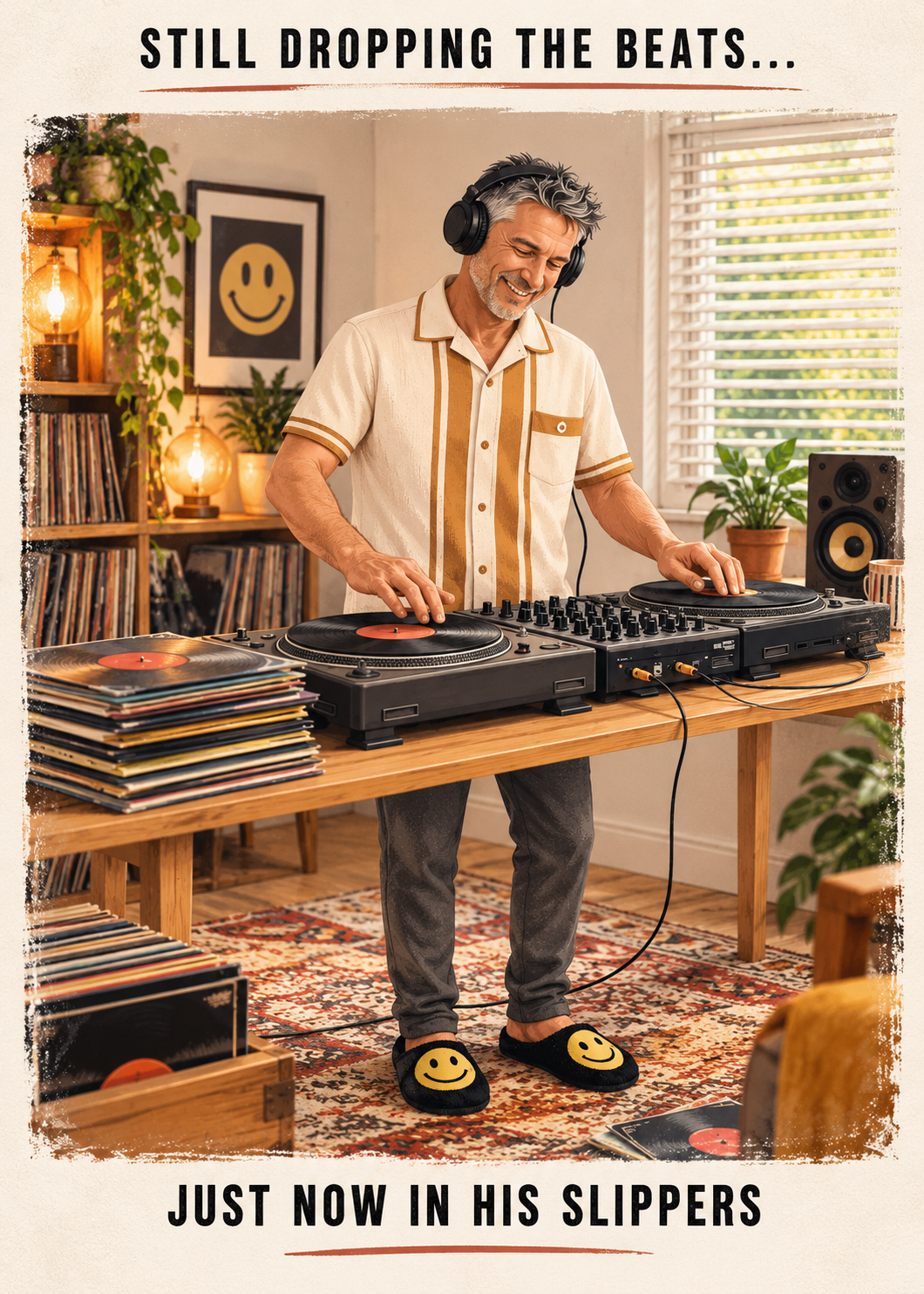Funny DJ Dad Card: Still Dropping Beats in Slippers – Father’s Day Birthday Gift