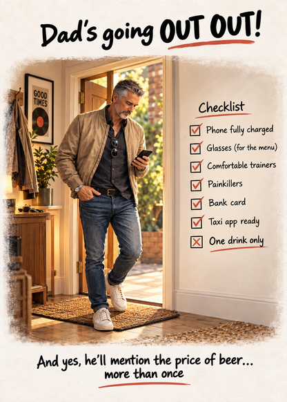 Funny Dad Birthday Card: Humorous Night Out Checklist (A5)