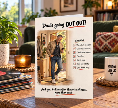 Funny Dad Birthday Card: Humorous Night Out Checklist (A5)