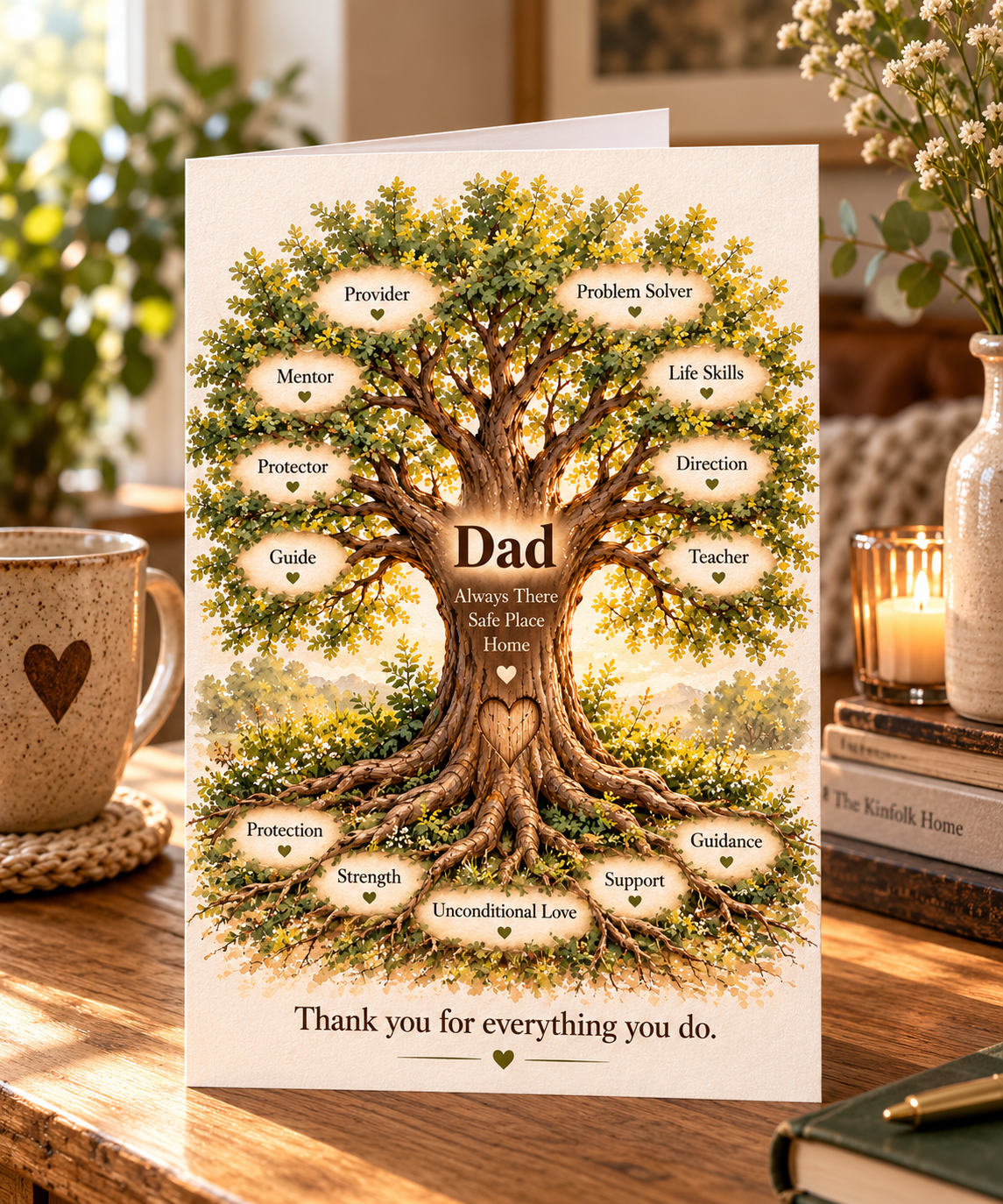 Dad Tree of Life Card: Oak Tree, Mentor, Protector, Guide, Provider (Fathers Day, Birthday)