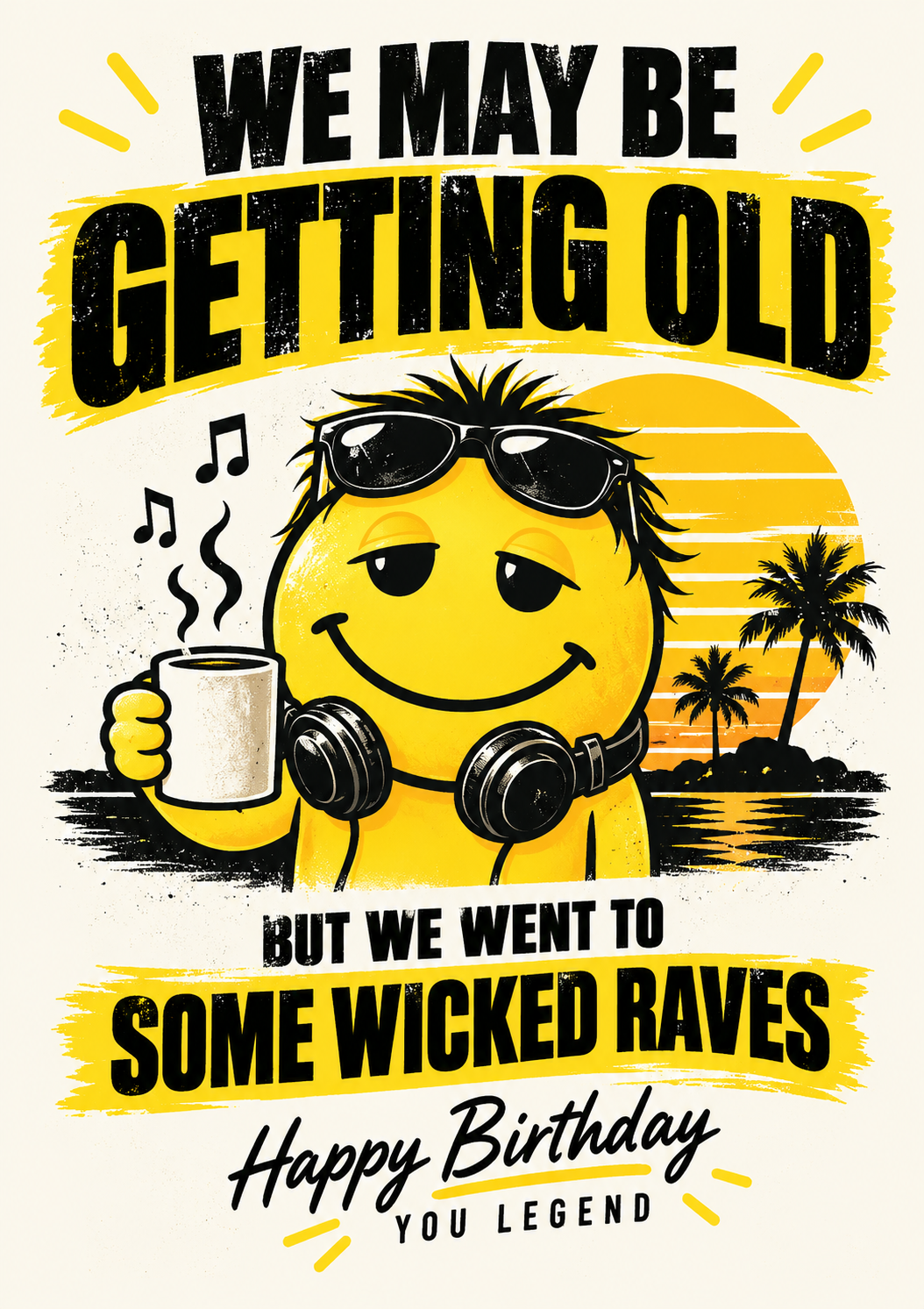 Gen X Birthday Card: Rave Nostalgia, Smiley Face Legend (A5)