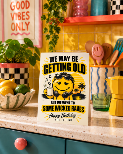 Gen X Birthday Card: Rave Nostalgia, Smiley Face Legend (A5)