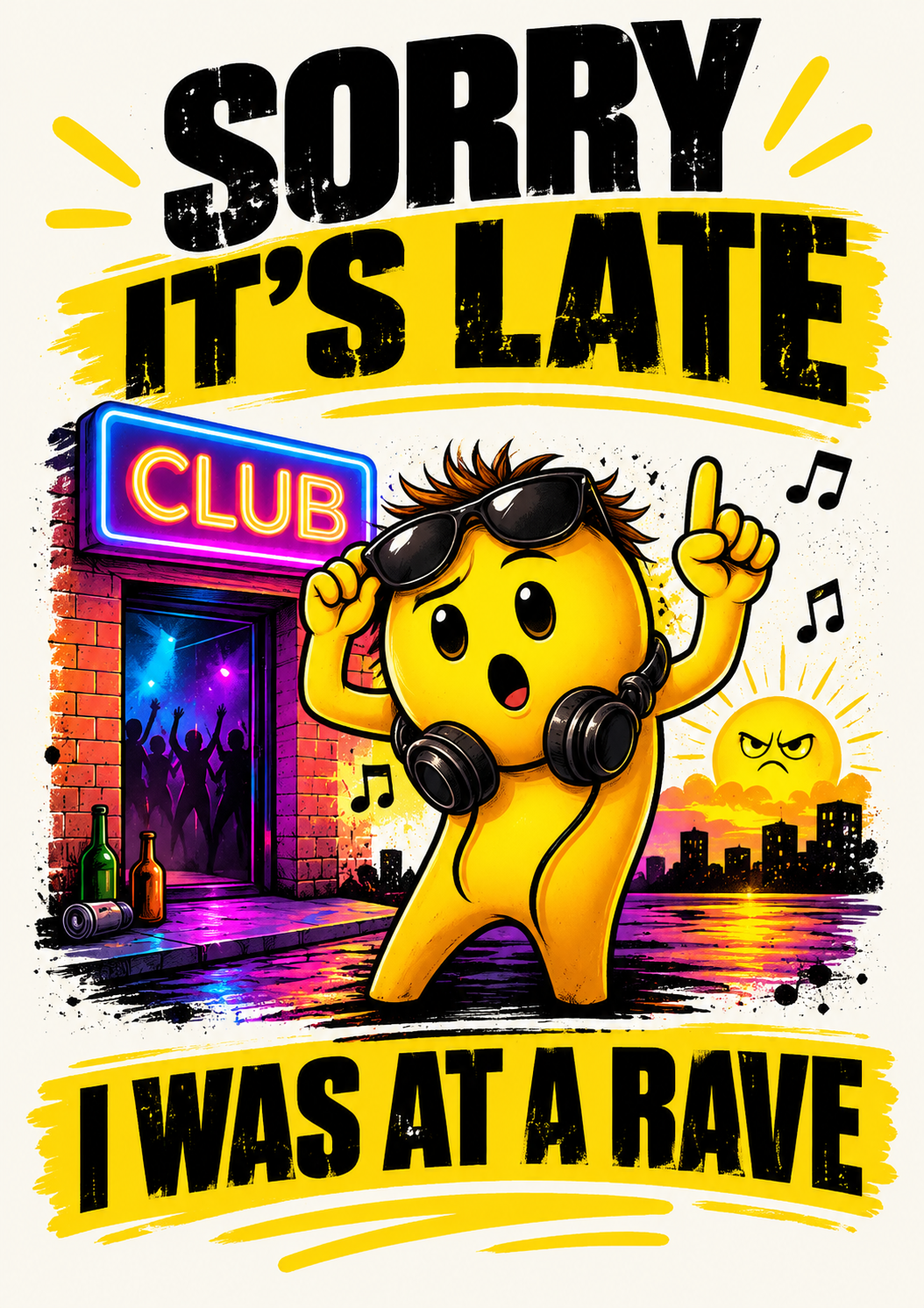 Funny Belated Birthday Card: Sorry It's Late, I Was At A Rave – Gen X Nostalgia