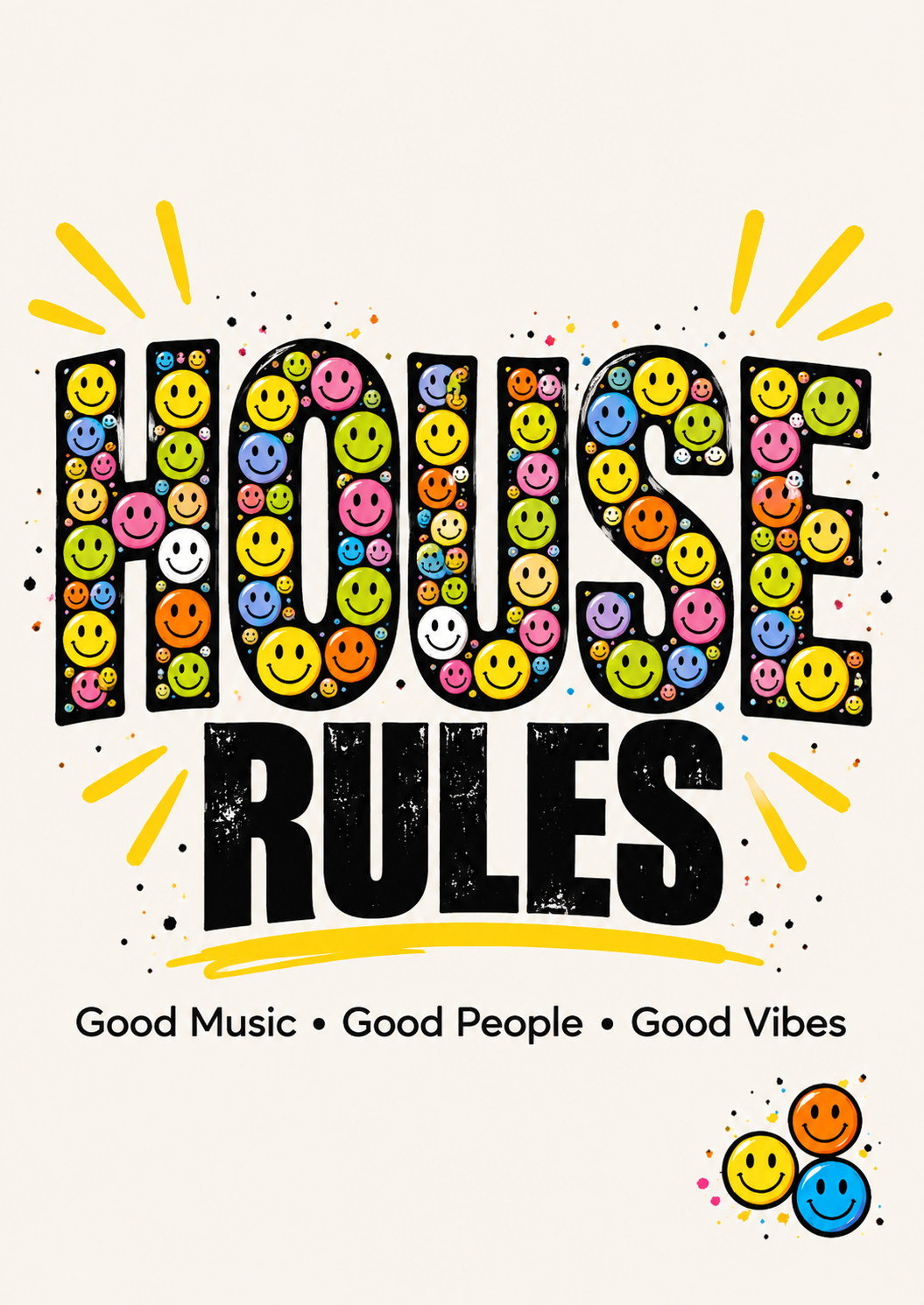 House Rules Card: Good Music, People, Vibes – New Home Congratulations Greeting
