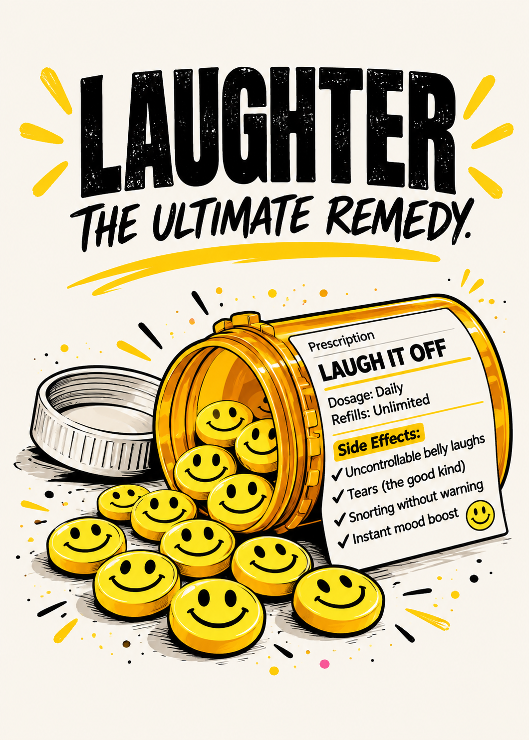 Laughter Ultimate Remedy Greeting Card: Encouragement, Cheer Up, Positive Vibes