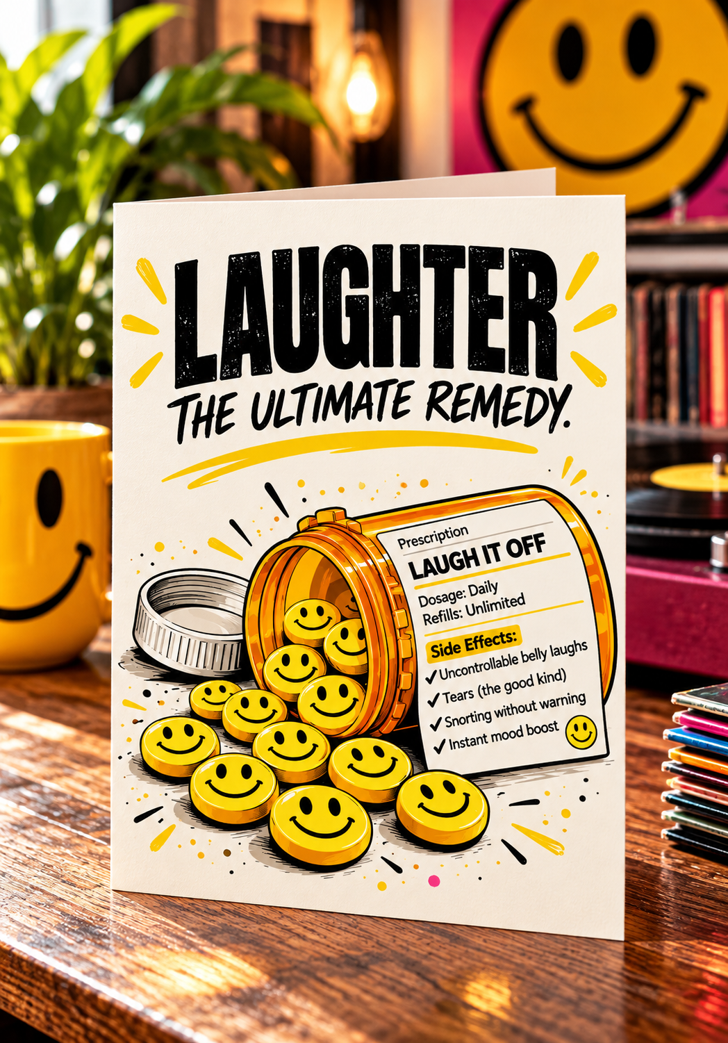 Laughter Ultimate Remedy Greeting Card: Encouragement, Cheer Up, Positive Vibes