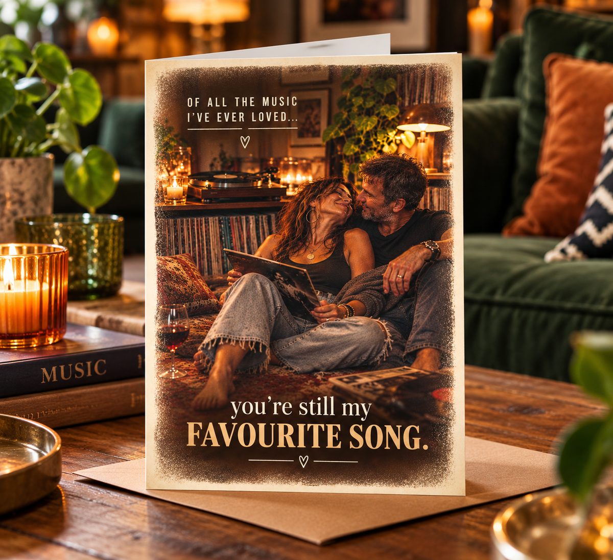 Romantic Vinyl Record Card: Funk & Soul Music Love Greeting (A5 Size)