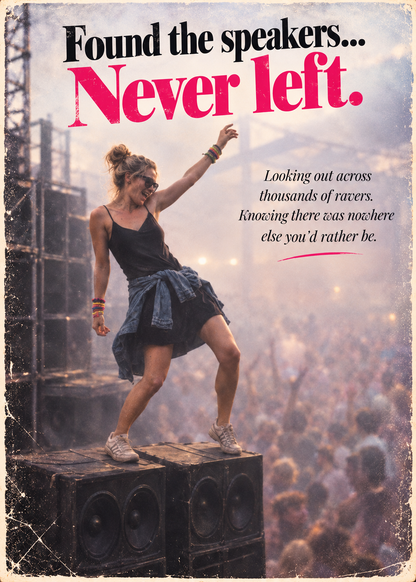 Gen X Rave Card: Found Speakers, Never Left – 90s Clubbing Nostalgia Birthday Greeting