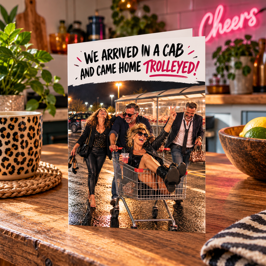 Gen X Birthday Card: Arrived in Cab, Came Home Trolleyed Humour