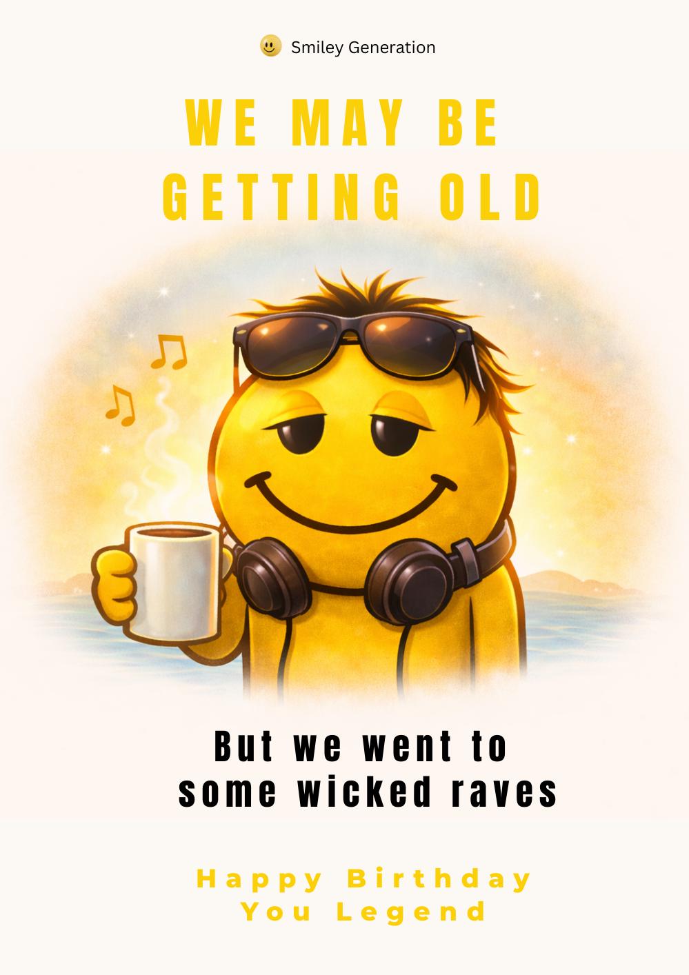 Gen X Birthday Card: Rave Nostalgia, Smiley Face Legend (A5)