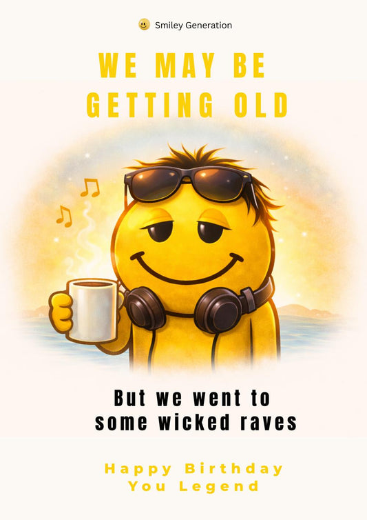 Gen X Birthday Card: Rave Nostalgia, Smiley Face Legend (A5)