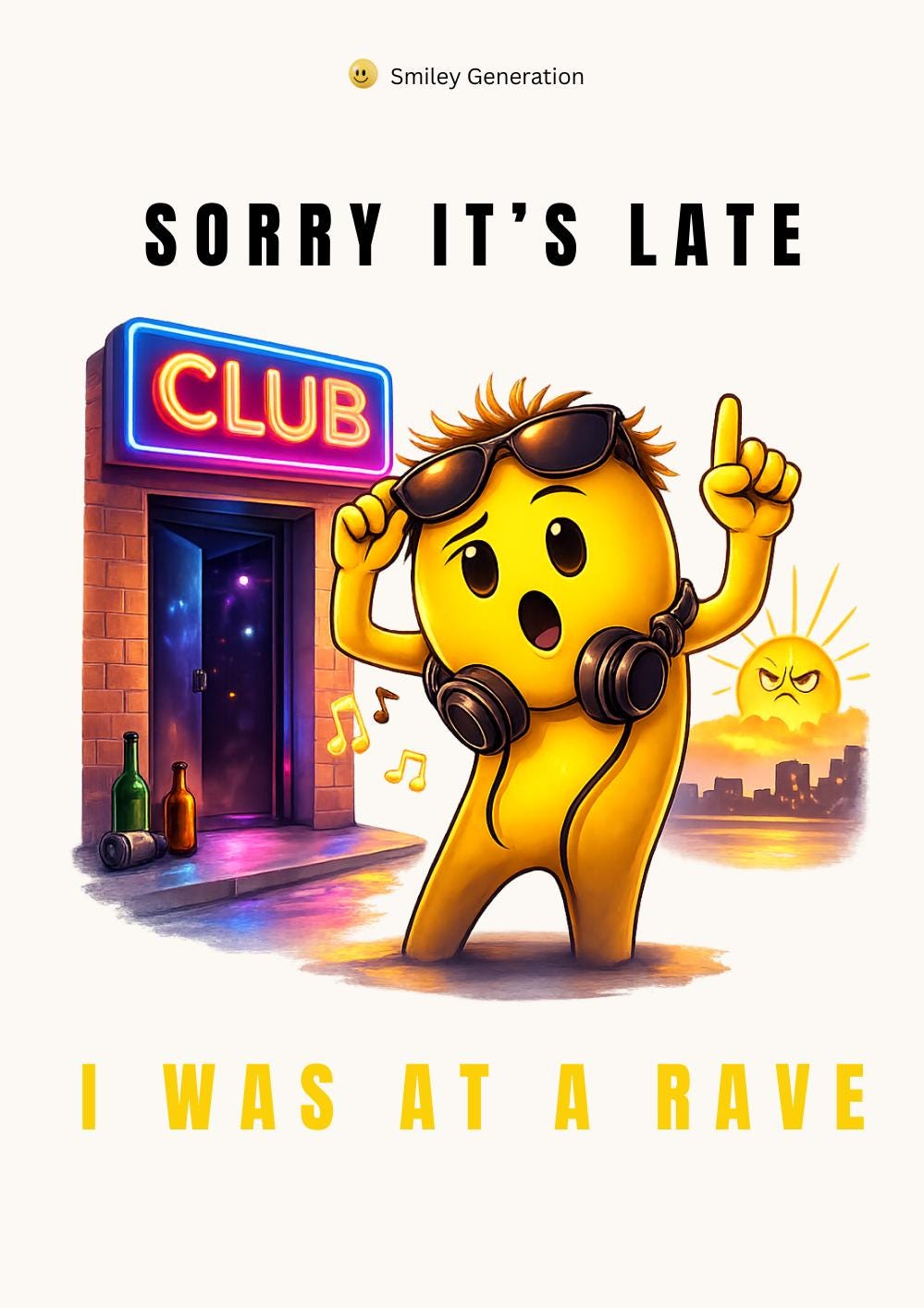 Funny Belated Birthday Card: Sorry It's Late, I Was At A Rave – Gen X Nostalgia