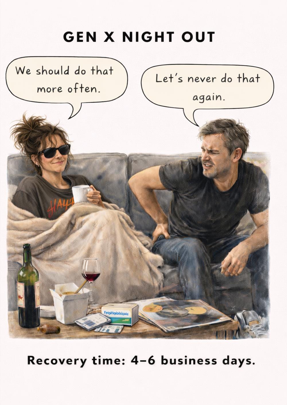 Gen X Birthday Card – Morning After Humor, Recovery Time (4–6 Business Days)