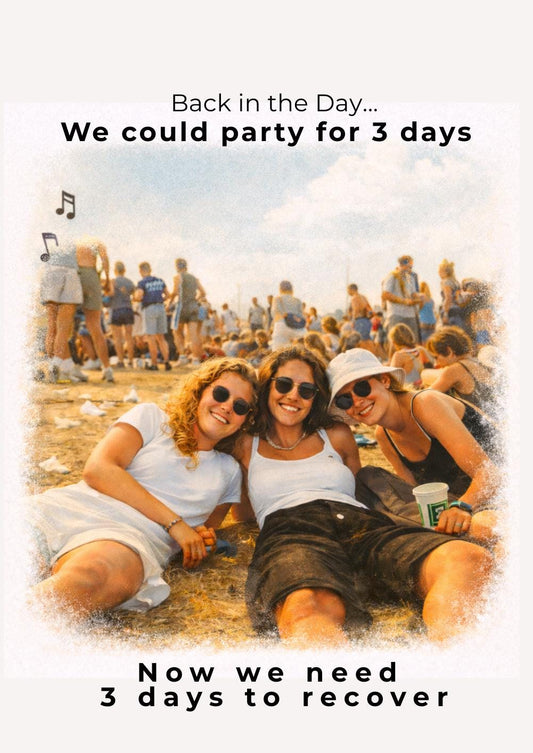 Gen X Festival Nostalgia Birthday Card: Party for 3 Days Recovery Humor