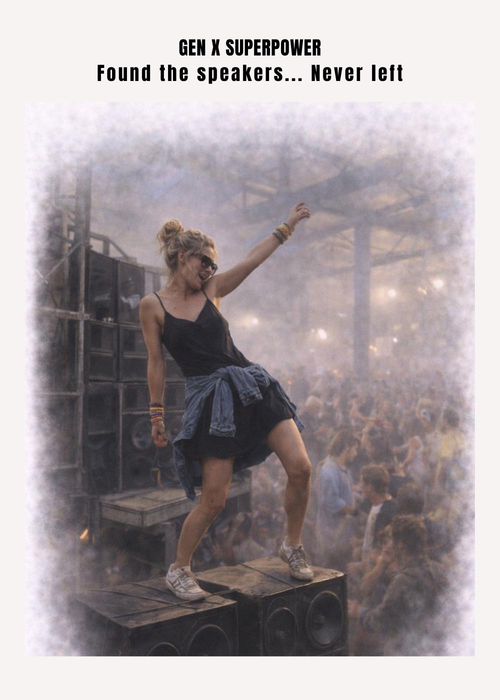 Gen X Rave Card: Found Speakers, Never Left – 90s Clubbing Nostalgia Birthday Greeting