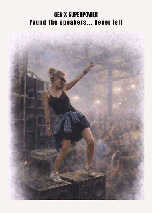 Gen X Rave Card: Found Speakers, Never Left – 90s Clubbing Nostalgia Birthday Greeting