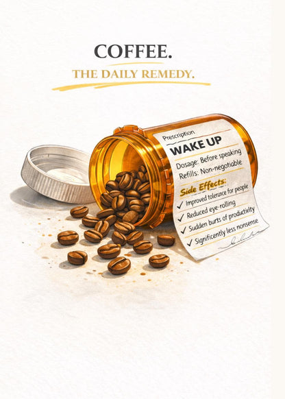 Coffee Daily Remedy Card: Humorous Prescription for Coffee Lovers
