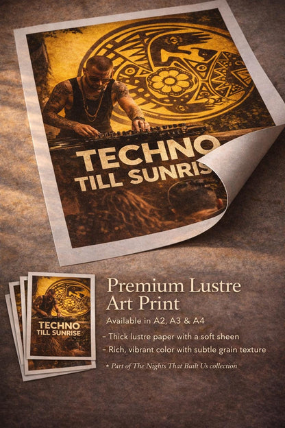 Techno Till Sunrise Poster: DJ, House Music, Rave Culture Art Print