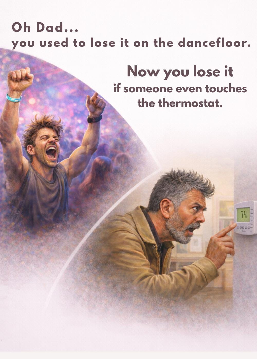 Funny Dad Card: Then & Now Thermostat Joke, Gen X Humour Birthday Card