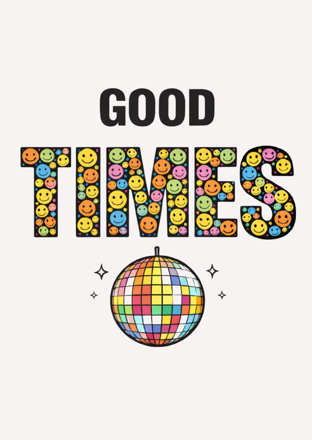 Good Times Smiley Face Card – Retro Rave Vibes Greeting, Studio Gen UK