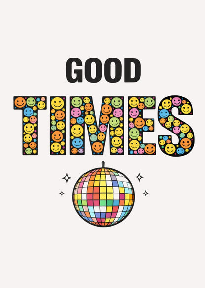 Good Times Smiley Face Card – Retro Rave Vibes Greeting, Studio Gen UK
