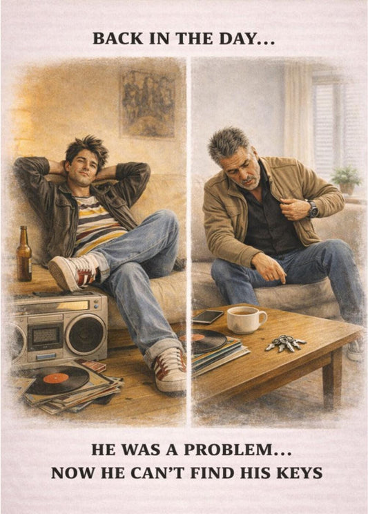 Funny Dad Card: Then vs Now, Lost Keys Humour (Birthday Card)