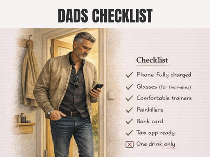 Funny Dad Birthday Card: Humorous Night Out Checklist (A5)