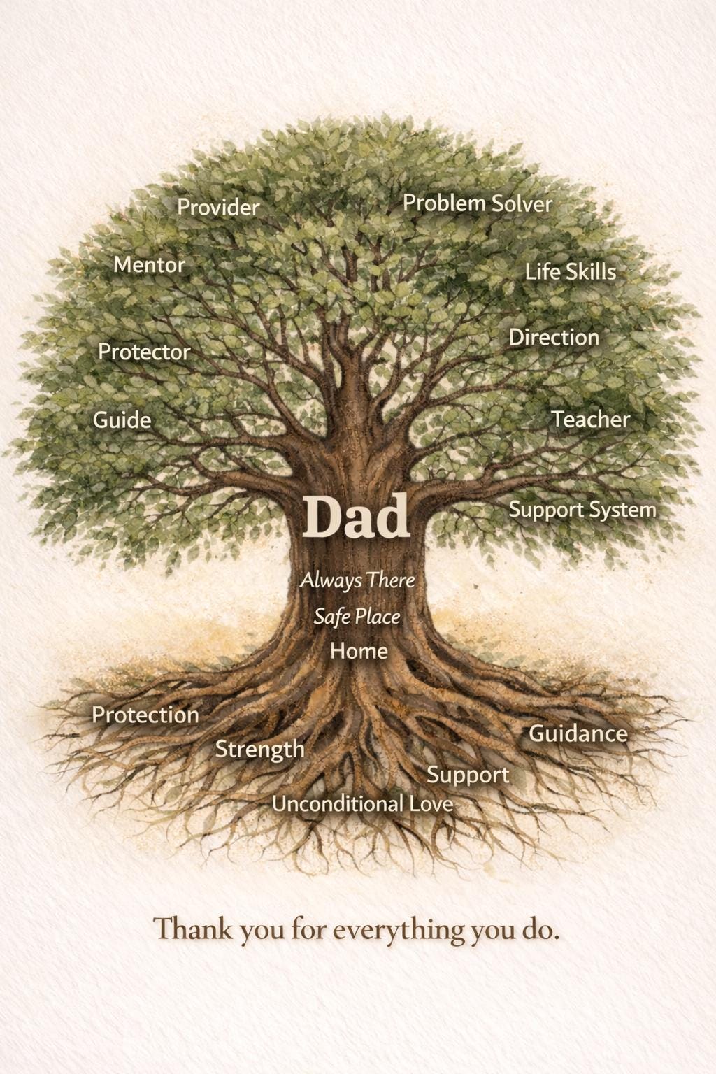 Dad Tree of Life Card: Oak Tree, Mentor, Protector, Guide, Provider (Fathers Day, Birthday)