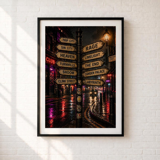 London Nightlife Print * Rave Culture Wall Art * Soho Club Poster * 90s Clubbing Decor * Music Lover Gift * A4 A3 A2 Print * Neon Street Art