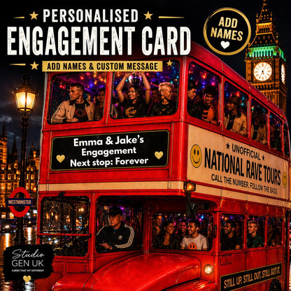 Personalised Engagement Card * Custom Couple Card * Rave Bus Card * Just Engaged Gift * Funny Engagement Card * Names & Message