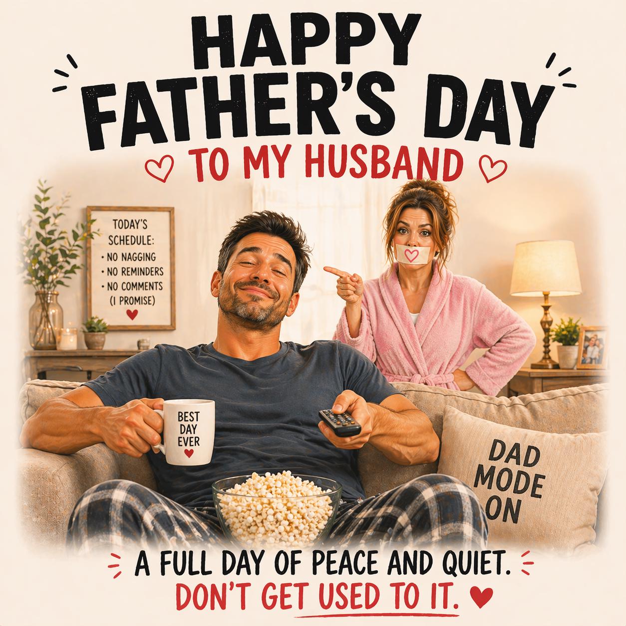 Funny Father’s Day Card for Husband * A Full Day of Peace and Quiet * Cheeky Dad Card * Funny Birthday Card for Him * Husband Card