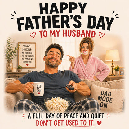 Funny Father’s Day Card for Husband * A Full Day of Peace and Quiet * Cheeky Dad Card * Funny Birthday Card for Him * Husband Card
