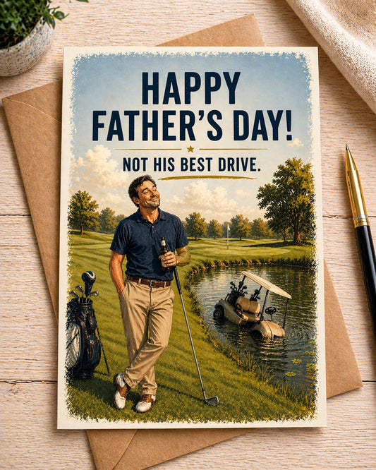 Funny Golf Birthday Card for Him * Not His Best Drive * Golf Humour Card * Dad Birthday Card * Funny Card for Golfer * Husband Card