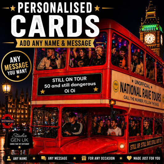 Personalised Card * Custom Name & Message Card * Rave Bus Card * Any Occasion Card * Unique Funny Card * Made Just For You