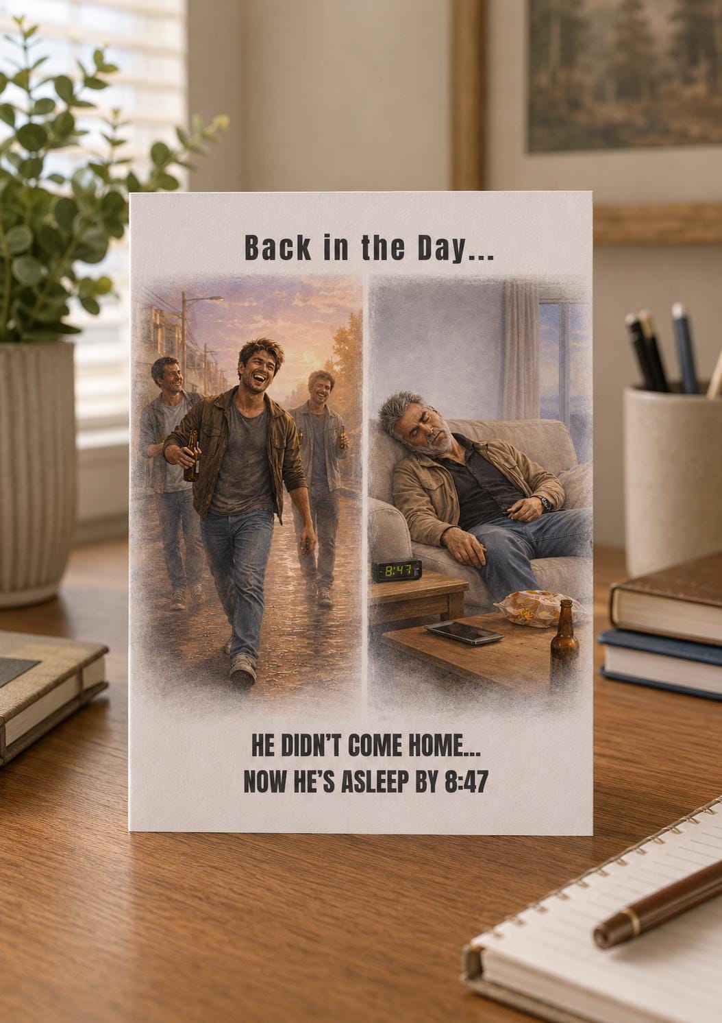 Funny Dad Birthday Card: Back in the Day vs Now, Gen X Humour Him
