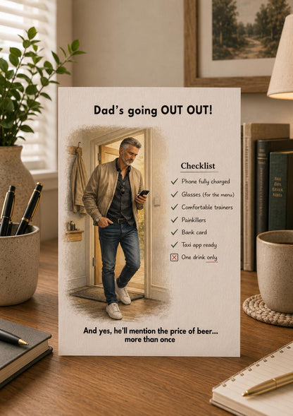 Funny Dad Birthday Card: Humorous Night Out Checklist (A5)