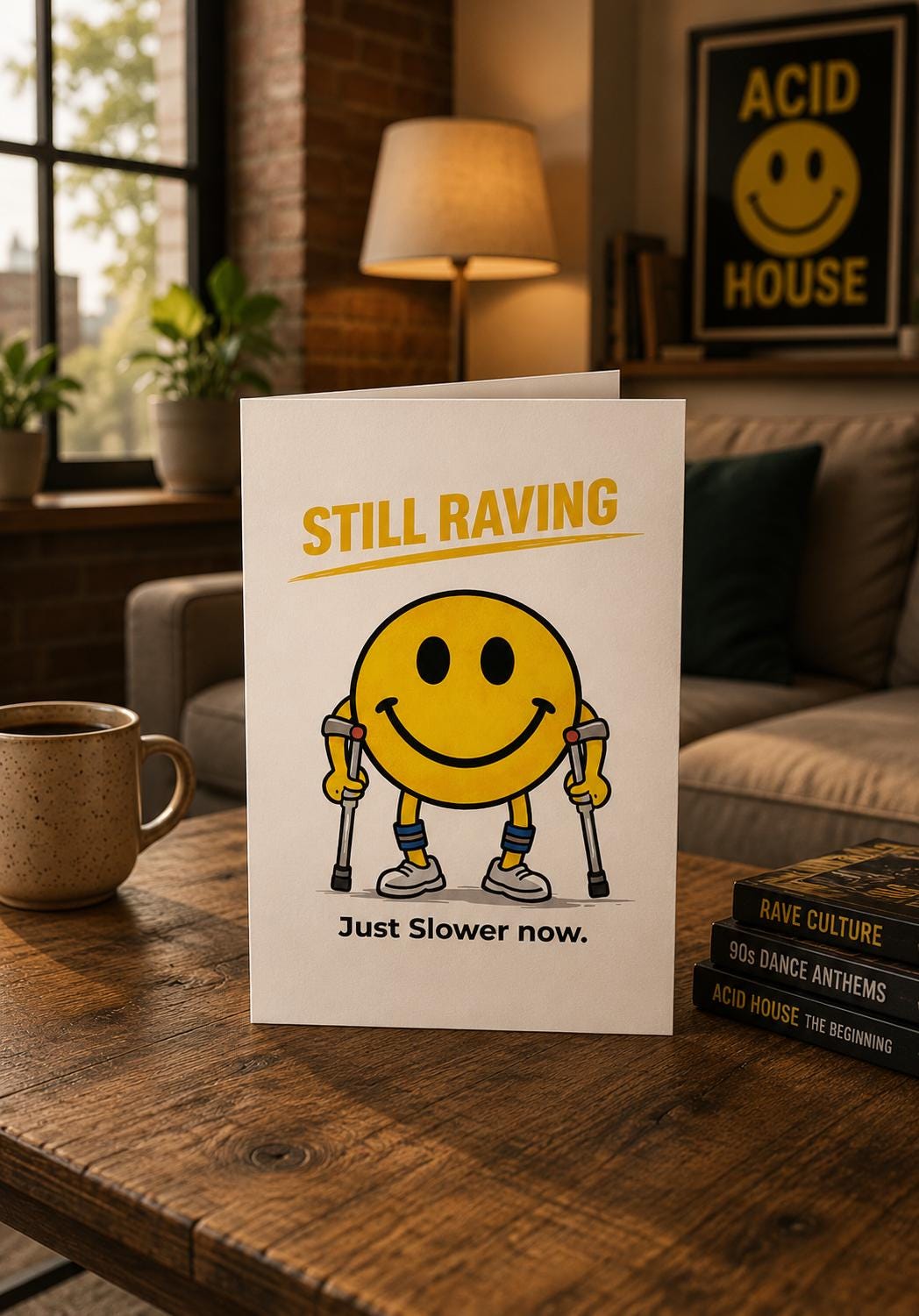 Funny Gen X Birthday Card | Rave Nostalgia, Dancefloor Veteran Smiley (5x7 Inches)