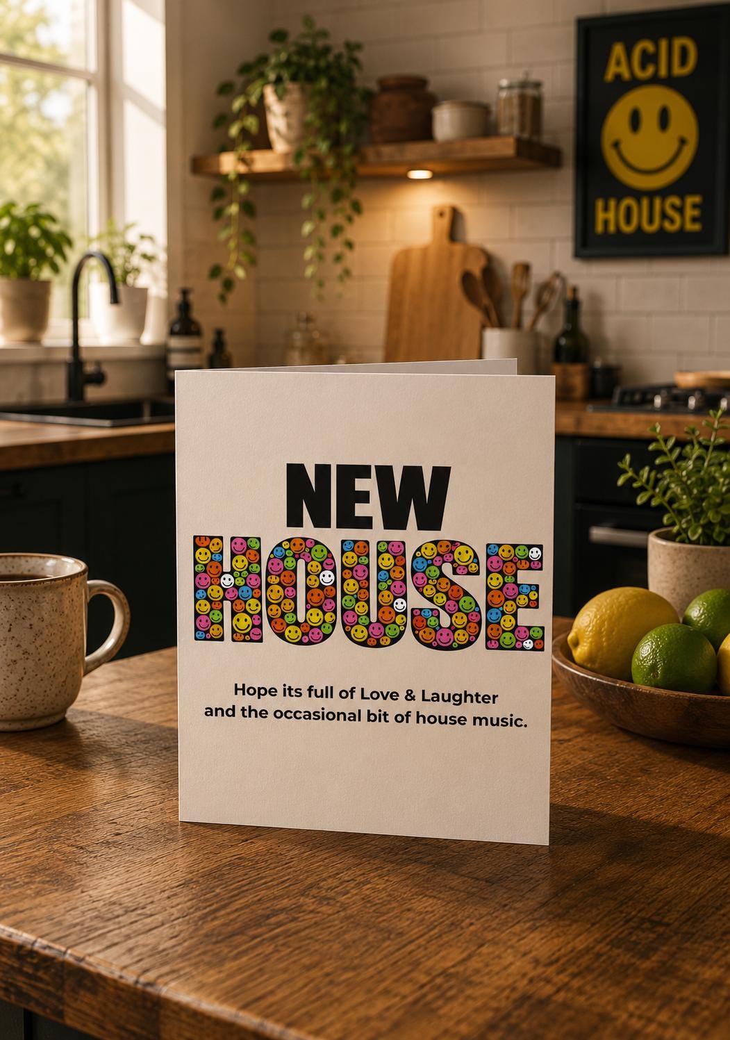 New House Card: Smiley Face, Housewarming, Music Lover Gift