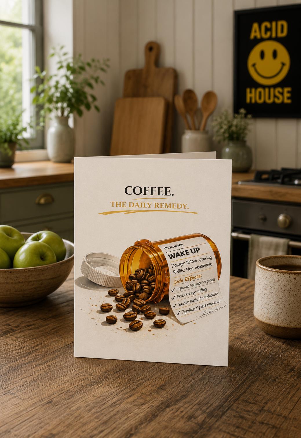 Coffee Daily Remedy Card: Humorous Prescription for Coffee Lovers