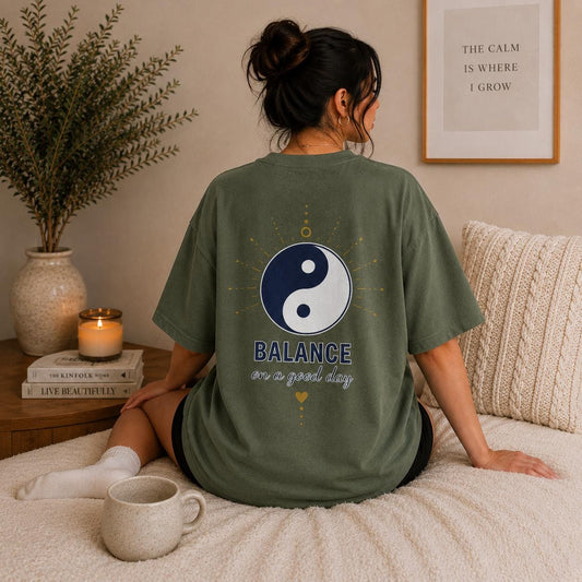 Balance On A Good Day, Oversized Graphic T-Shirt, Premium Unisex Calm Collection Tee, Studio Gen UK